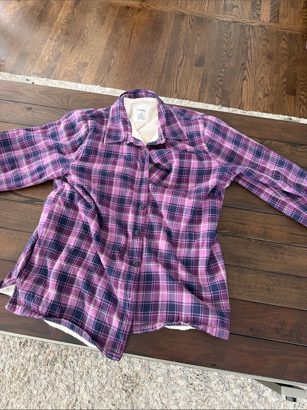 L.L.Bean purple plaid fleece-lined flannel shirt jacket Women’s Size M Medium